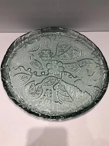 Etched Glass Serving Platter 15" 8.5lb Floral Designs Heavy Nice Gift Vintage - Picture 1 of 4