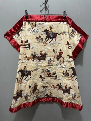 Manta para bebé Razzle vaqueros y caballos roja satinada suave reversible Foto 1 de 4