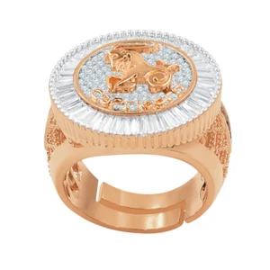 18K Rose Gold Finish Zodiac Sign Astrology Baguette Lab Diamond Men's Ring Band - Picture 1 of 45