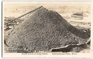 RPPC 50.000 Cordones de Pulpa Madera, International Falls, MN Tala c1920s Postal - Imagen 1 de 2