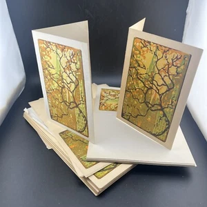 54 1930s POCHOIR Original Artwork France Hand Made - Cards Church City and Trees - Picture 1 of 13