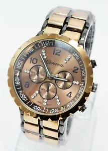 Brown Two Tone Round Men's Geneva 1.6"Stainless Steel Wrist Watch #1Us seller - Picture 1 of 6