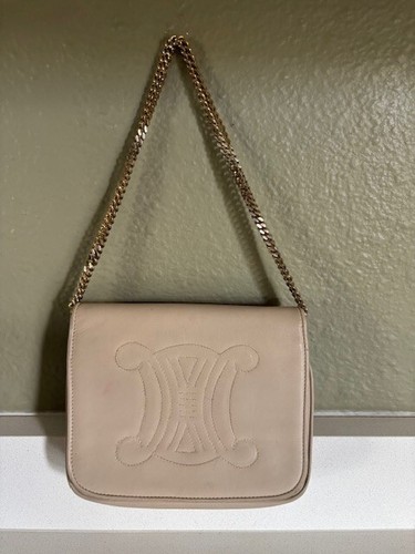 CELINE Borsa a tracolla vintage trionfo diagonale in pelle avorio con catena oro