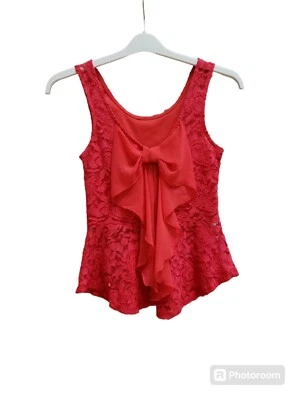 Top de encaje rojo para mujer talla S elegante lazo de fiesta noche Foto 1 de 4