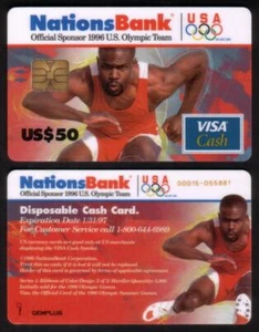 $50. Tarjeta bancaria usada VISA Cash Ribbons of Color Hurdler de los Juegos Olímpicos 1996 - Imagen 1 de 1