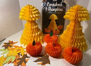 Vtg 1979 Beistle Fall Halloween Autumn Leaves Honeycomb Cornstalk & Pumpkins Set - Picture 1 of 4