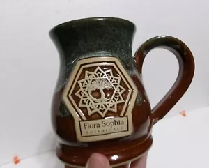 HANDMADE U.S.A. grey fox pottery Mug Flora Sophia BOTANICALS Brown Blue Glaze - Picture 1 of 12