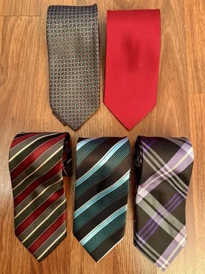 Lot of 5 Croft & Barrow Men's Designer Ties - Red, Blue, Purple, Striped - Image 1 of 2