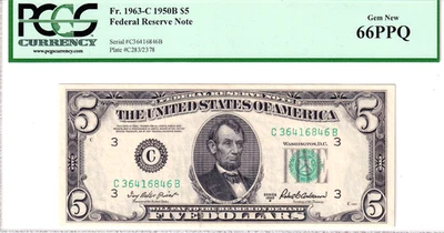 1950-B Federal Reserve Note Philadelphia CB Block PCGS Gem New 66PPQ #C36416846B - Image 1 of 2