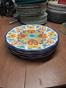 7 Panama Jack Home Spanish Medallion Floral Melamine Plates 11" Euc - Picture 1 of 10