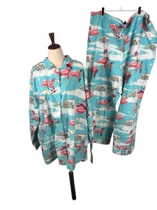 Nick & Nora Women's Flannel Pajama Set Flamingo Airstream Camper XXL New Florida - Picture 1 of 7