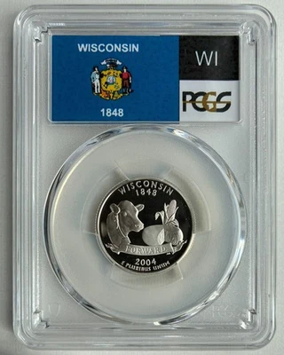 2004-S 25C Silver Wisconsin Quarter PCGS PR70DCAM (Flag Label) - Image 1 of 2