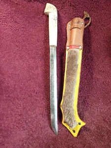 VERY LONG HANDMADE KNIFE PUUKKO w LEATHER SHEATH & HORN HANDLE FINLAND FINNISH - Picture 1 of 9