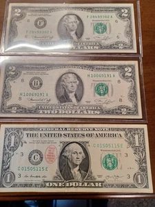U.s.dollar Bills. 1976 $2 / 1985 $10 / 3 $1 Fancy Serial Number - Picture 1 of 4