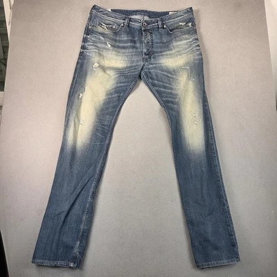 Diesel Safado Jeans Mens 36x34 Blue Regular Slim Straight Distressed Wash 0557V - Image 1 of 4