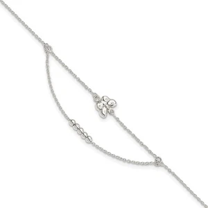 Sterling Silver Polished 9in Plus 1in Ext Butterfly Anklet - Picture 1 of 3