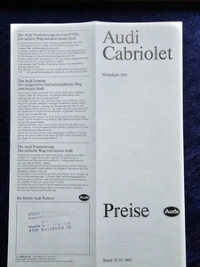 AUDI Cabriolet / Cabrio Preisliste vom 12.03.1993 Modelljahr 1993 - Picture 1 of 2
