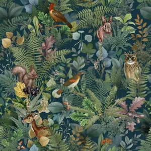 Toile cirée au mètre - Largeur 140 cm - Animaux dans la forêt - Vert - Picture 1 of 2