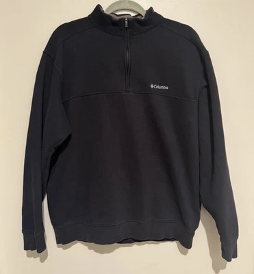 Moletom Columbia Pullover 1/4 zíper preto tamanho grande logotipo bordado - Imagem 1 de 4