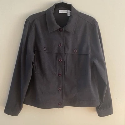 Blazer Vintage Kim Rogers Gris Oscuro Gris Botones Púrpura Talla 12 Bolsillos Delanteros Foto 1 de 4