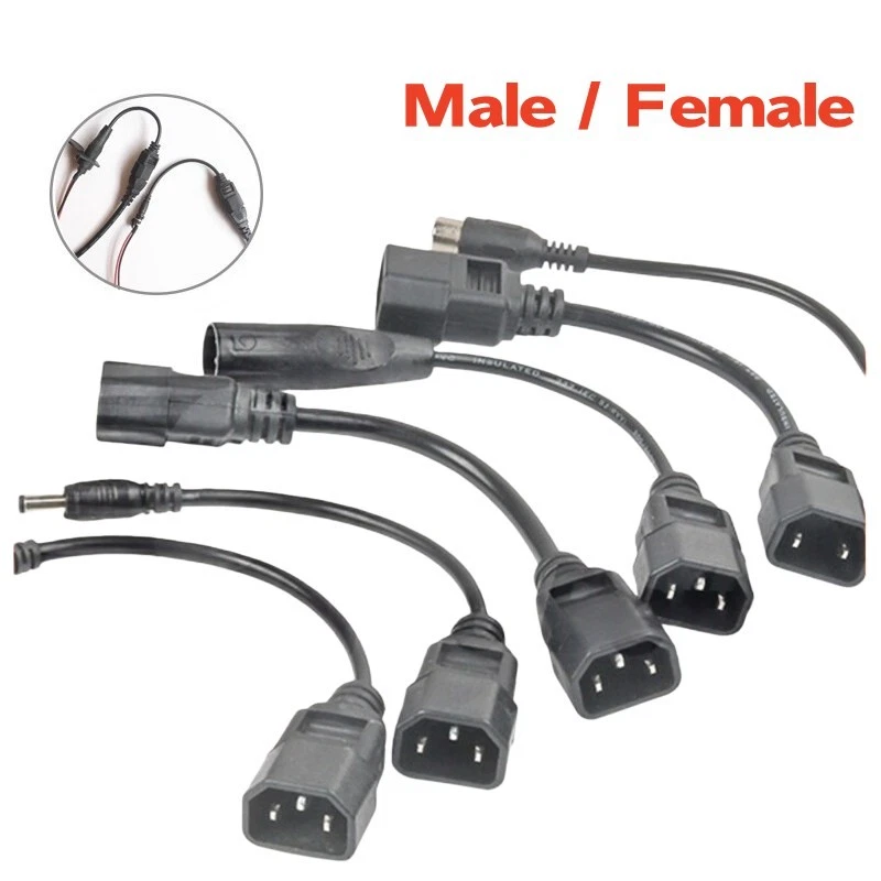 Power Supply Extension Cable IEC Male to DC 5.5mm x 2.1/2.5mm Female Plug Socket - Image 1 of 4