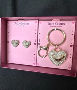 Juicy Couture Set / Cuore / Cristallo Pave Puff Cuore Portachiavi / Charm / Orecchini Scatola - Foto 1 di 6