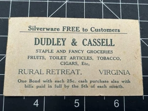 Vintage Trade Card For Dudley & Cassell Rural Retreat, VA Thrift Bond - Picture 1 of 2