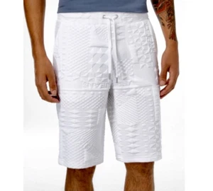 NEW w TAG Versace Jean Men Sz Large Stretch White Embossed Drawstring Shorts NWT - Picture 1 of 18