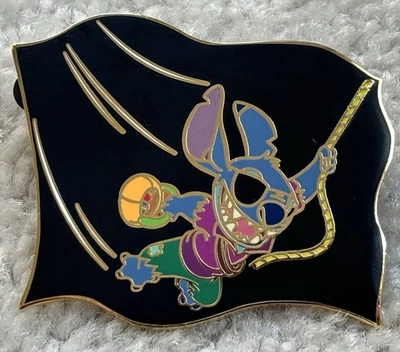Disney Auctions Stitch as a Pirate Pin Halloween LE 1000 Swinging on Rope Flag - Image 1 of 2