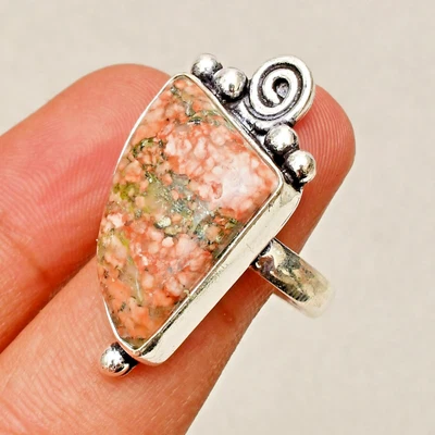 Anello gioiello in argento sterling 925 con pietra preziosa diaspro Unakite... - Immagine 1 di 4