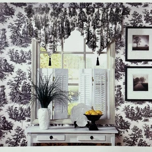 Cenefa Waverly Black & Cream Toile 52”x20” Ascot Window Country Life - Imagen 1 de 8