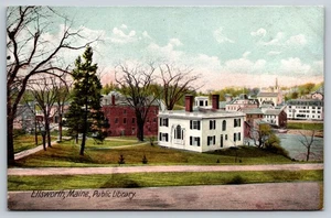 Public Library Ellsworth Maine ME Postcard 1910s City View - Picture 1 of 3