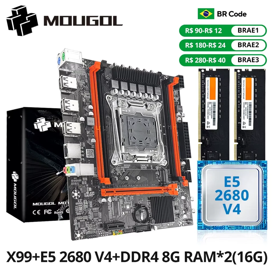 New X99 Motherboard Set with Intel Xeon E5 2680 V4 & DDR4 16G (8G*2) 2133Mhz Dua - Image 1 of 4