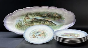 Fish Serving Platter and Six Serving Dishes, Sterling China - Picture 1 of 16