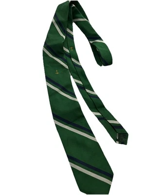 J. Corbata náutica clásica a rayas doradas azul marino Crew de seda para hombre Foto 1 de 4