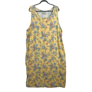 Original TY Wear Maxikleid Blumen Größe 24 W gelb Leinen ärmellos Landhaus Vintage - Bild 1 von 10