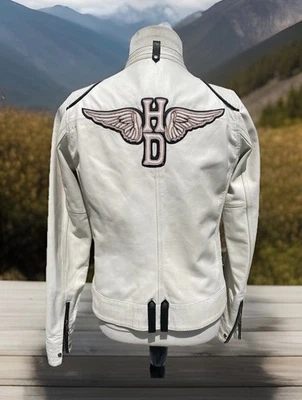 Harley Davidson Women COTTONWOOD White Leather Jacket Large 97113-12VW Black - Image 1 of 4