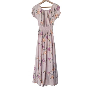 Anthropologie Kindred Petite Small Blush Pink Embroidered Tiered Boho Maxi Dress - Picture 1 of 10