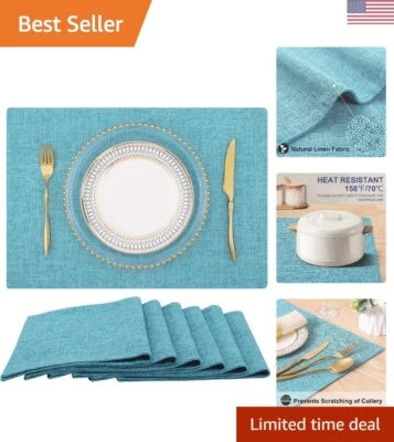 Light Blue Cloth Placemats for Dining Table Set of 6 – Cotton Linen Blend Was... - Image 1 of 4