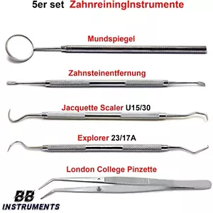 5er set Zahnarzt Zahnreinigung Mundspiegel Zahnsteinentferner Zahnsonde Pinzette - Bild 1 von 6