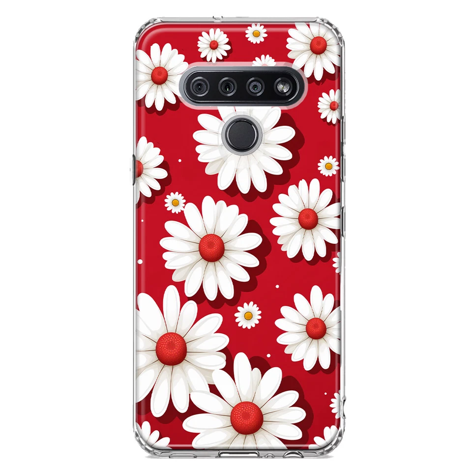 Funda híbrida a prueba de golpes para LG K51, linda cubierta de teléfono roja blanca margarita lunares Foto 1 de 1