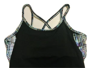 Athleta Girls Youth Black Blue Purple Straps Active Tank L/12 Built In Bra - Picture 1 of 10