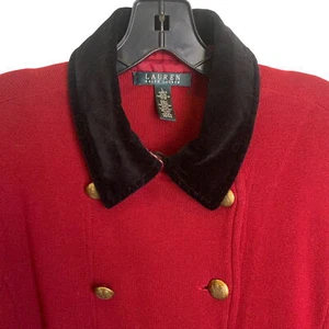 VTG Lauren RL Women's Sweater Blazer Jacket Red Military-Style Sz L Old Money - Picture 1 of 14