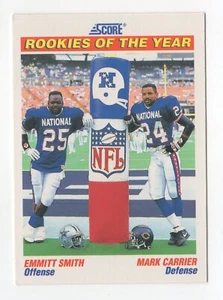 1991 Score EMMIT Smith MARK Carrier Football ROOKIES of the YEAR Card NFL EX 675 - Picture 1 of 3