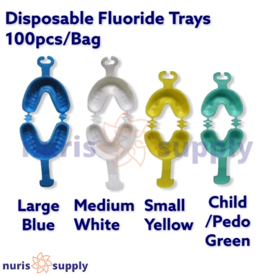 UNP 100pcs Disposable Fluoride Trays Dental Dual Arch for Gel or Foam L, S, M, XS