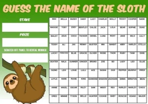 A3 GUESS THE NAME OF SLOTH Fundraising Game 100 Square Scratchcard Charity Event - Picture 1 of 2