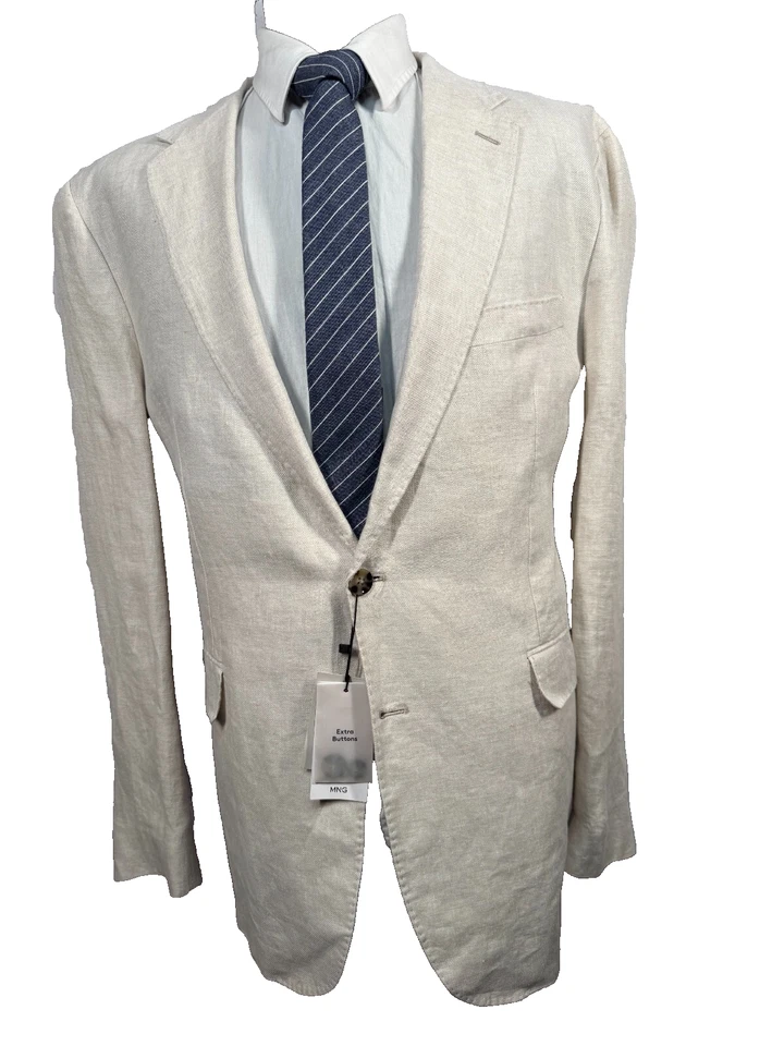 MANGO MNG Mens Khaki Tan LINEN SLIM FIT Suit Sport Coat Blazer Jacket 44L - Image 1 of 4