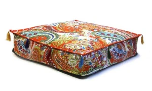 Indian Square Paisley Kantha Cushion Cover Floor Pillow 20" Inches Cushion Cover - Picture 1 of 5