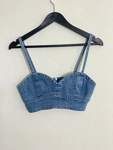 Dolls Kill Sugar Thrillz XS Denim Crop Top Tank Bustier Play Music Festival - Picture 1 of 6