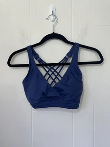 Prana Blue Padded Underwire Strappy Back Swimsuit Bikini Top ~ Size 32D - Picture 1 of 9
